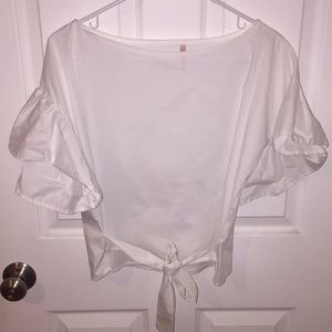 Cotton puffy ruffle sleeve top